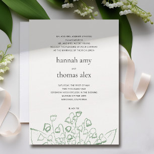 Invitation Green Art Sketch Lily Valley Mariage officiel mode