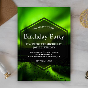 Invitation Green Aurora Northern Lights fête d'anniversaire