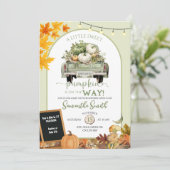 Invitation Green Automne Feuilles Citrouille Baby shower de c (Debout devant)