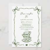 Invitation green baby shower tea bow hand drawn (Devant)