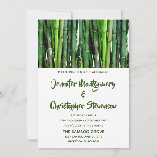 Invitation Green Bamboo Stalks Mariage de la photographie de  (Devant)