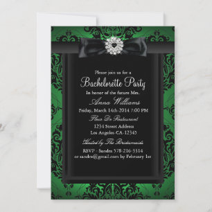 Invitation Green & Black Chic Damask Bachelorette Party