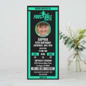 Invitation Green Black Football Ticket Birthday Photo (Debout devant)