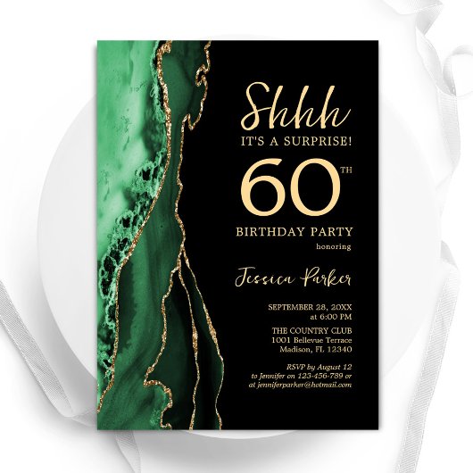 Invitation Green Black Gold Agate Surprise 60e anniversaire