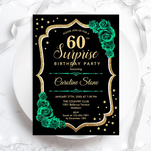 Invitation Green Black Gold Surprise 60e anniversaire