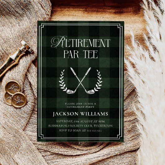 Invitation Green & Black Plaid Golf Retirement Party