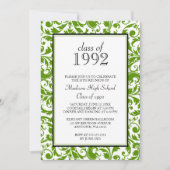 Invitation Green Black Swirl Damask Class Retrouvailles Invit (Devant)