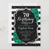 Invitation Green Black White Stripes Rose 70e anniversaire (Devant)