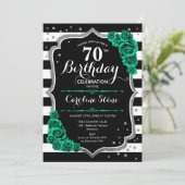 Invitation Green Black White Stripes Rose 70e anniversaire (Debout devant)
