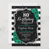 Invitation Green Black White Stripes Rose 80e anniversaire (Devant)