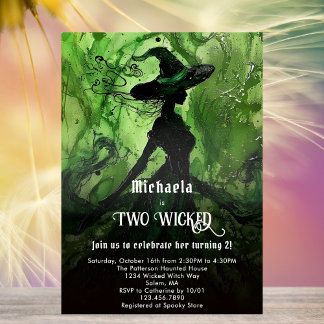 Invitation Green Black Witch Two Wicked Girl 2e anniversaire