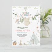 Invitation Green , blue and Pink Watercolor Baby Shower (Debout devant)