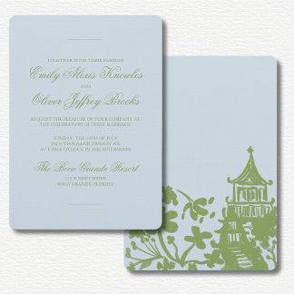 Invitation Green Blue Floral Watercolor Wedding