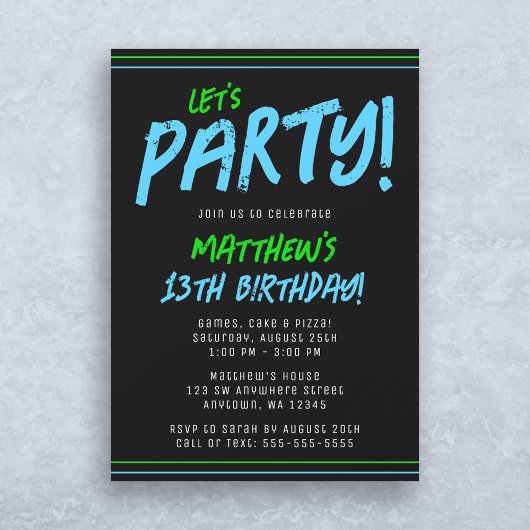 Invitation Green Blue Lines Boy Fête d'anniversaire
