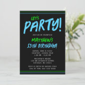 Invitation Green Blue Lines Boy Fête d'anniversaire (Debout devant)