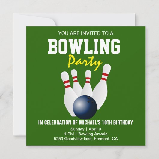 Invitation Green Blue Modern Bowling Party Anniversaire Invit (Devant)