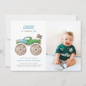 Invitation Green Blue Monster Camion Anniversaire Photo Invit (Devant)