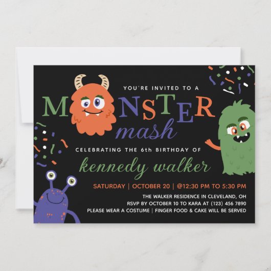 Invitation Green Blue Monster Mash Halloween (Devant)