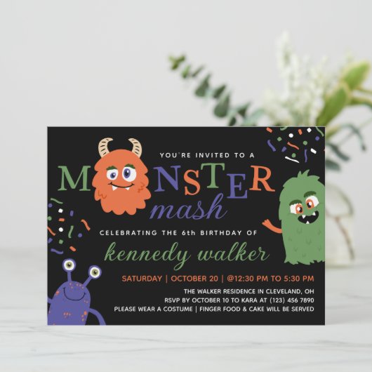 Invitation Green Blue Monster Mash Halloween (Debout devant)
