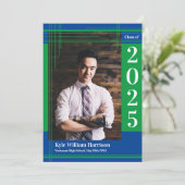 Invitation Green Blue School Colour Graduation Photo Plaid (Debout devant)
