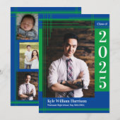 Invitation Green Blue School Colour Graduation Photo Plaid (Devant / Derrière)