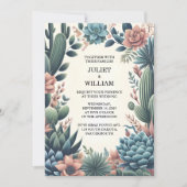 Invitation Green Boho Leaf Desert Cactus Succulent Mariage (Devant)