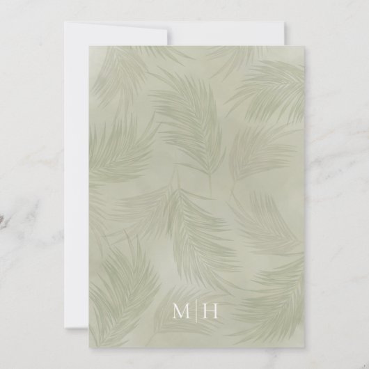 Invitation Green Boho Palm Feuille Botanical Tropical Green (Dos)