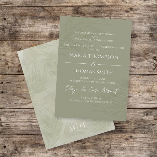 Invitation Green Boho Palm Feuille Botanical Tropical Green