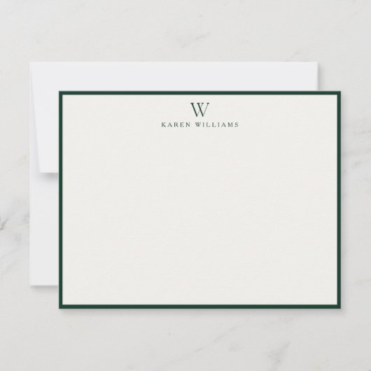 Invitation Green Border Monogram Stationery Note Card (Devant)
