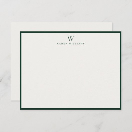 Invitation Green Border Monogram Stationery Note Card (Devant / Derrière)