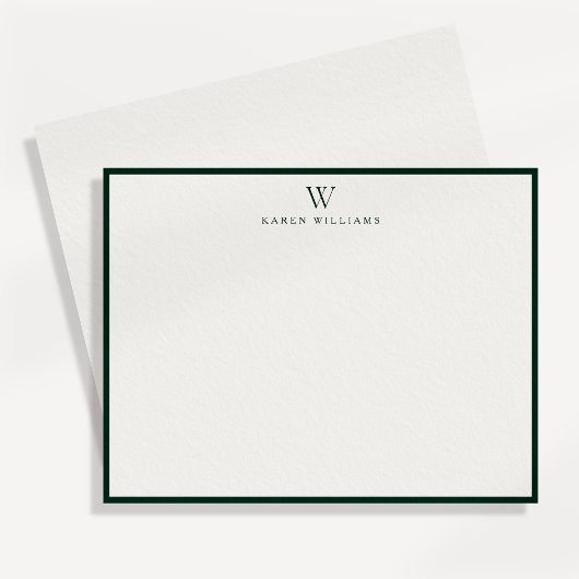 Invitation Green Border Monogram Stationery Note Card