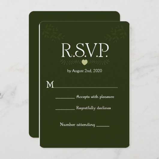 Invitation Green Botanical Rustic Forest Wedding RSVP Réponse (Devant / Derrière)