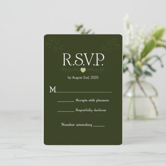 Invitation Green Botanical Rustic Forest Wedding RSVP Réponse (Debout devant)
