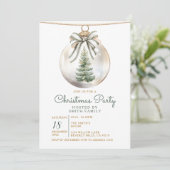 Invitation Green Bow Christmas Party Ornament Holiday Floral (Debout devant)
