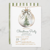 Invitation Green Bow Christmas Party Ornament Holiday Floral (Devant / Derrière)