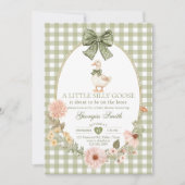 Invitation Green Bow Gingham Silly Goose Baby Shower (Devant)