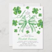 Invitation Green Bow Lucky Charm Baby Shower (Devant)