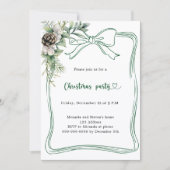 Invitation Green bow pine greenery Christmas Party (Devant)