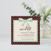 Invitation Green Bow Polka Dot Neutral Baby Shower (Debout devant)
