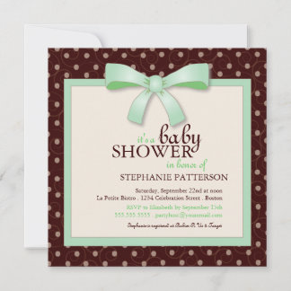 Invitation Green Bow Polka Dot Neutral Baby Shower
