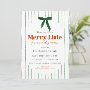 Invitation Green Bow Watercolor Merry Little Friendsmas