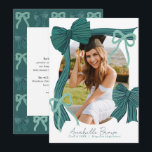 Invitation Green Bows Photo Message Graduation Announcement<br><div class="desc">This coquette graduation announcement features your photo surrounded by a hand-drawn green bows. The reverse side features your message/text on a dark green background with a bow pattern. Personalize it for your needs. You can find matching products at my store.</div>