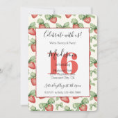 Invitation Green Bows Red Strawberries Fruit 16th Birthday (Devant)