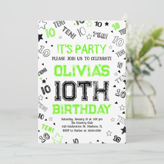 Invitation Green Boy Number Dix Anniversaire (Debout devant)