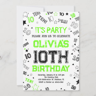 Invitation Green Boy Number Dix Anniversaire