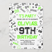 Invitation Green Boy Number Neuf fête d'anniversaire (Devant / Derrière)