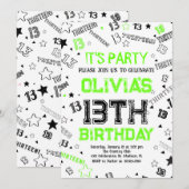 Invitation Green Boy Numéro Treize fête d'anniversaire (Devant / Derrière)