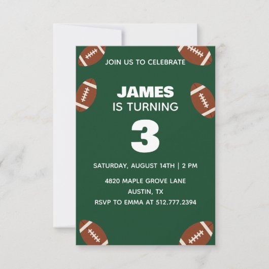 Invitation Green Boys Football Birthday for All Ages (Devant)
