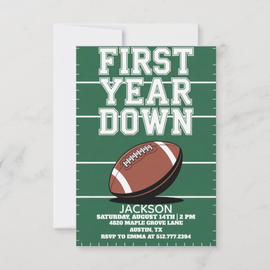 Invitation Green Boy's Football First Year Down 1st Birthday (Devant)