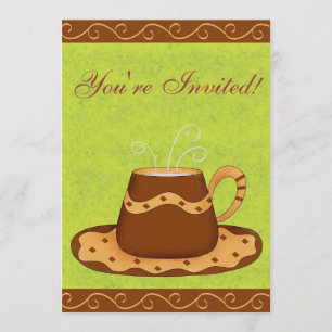 Invitation Green & Brown Cup Customisée Coffee Event